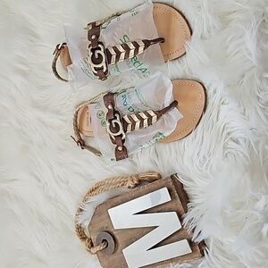 Guess Brown and Gold Braided Sandals with Buckle Accent